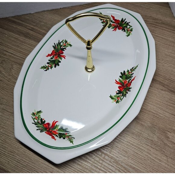 Pfaltzgraff Christmas Heritage Set of Two Holly Nut / Candy Tray Christmas - Picture 3 of 6